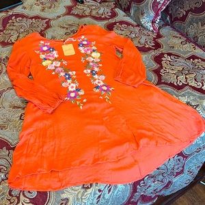 Jardin A-line Casual Loose Fitting Dress with Embroidery & Pockets - Size Large